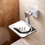 LUXIUR Wash Basin Soap Dish Holder for Bathroom and Kitchen Sink, 304 Stainless Steel Stand for Wall Mount Kitchen Accessories Items, Bathroom Accessories (Single, Chrome)