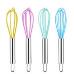 Newbested 4 Pack Colorful Mini Silicone Kitchen Whisks with Stainless Steel Handles for Milk Egg Blending Stirring Whisking and Beating(4 Colors,6 Inches)