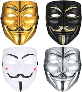 4 Pcs V for Vendetta Guy Mask, Halloween Costume Cosplay Party Mask, Anonymous Mask, Adults Kids Unisex Carnival Mask for Halloween Cosplay Party Gifts - 4 Colours