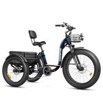 ADDMOTOR Electric Trike for Adults, 750W Rear Motor Grandtan Plus II Electric Tricycle, 85MI 960Wh 26'' Fat Tire E-Trike, 450lbs, 3 Wheel Electric Bike for Seniors, Differential, Parking Brake D-Blue