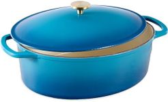 Best Choice Products Oval 7.5 Quart Enamel Cast-Iron Dutch Oven, Heavy-Duty Pre-Seasoned for Baking, Cooking w/Side Handles – Blue