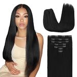 Lashey Hair Extensions Real Human Hair, 20 Inch Jet Black #1 Color 120g 7pcs, Straight Clip in Hair Extensions Real Human Hair Remy Long Hair Extensions Clip in Thick Hair for Black Women