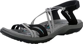 Skechers Women's Reggae Slim-Takes Two Flat Sandal, Black/Charcoal, 9 Wide