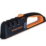 Orange Ninja Knife Sharpeners - 5 Adjustable Sharpening Angle- Premium Quality Kitchen Knife Sharpener - Handheld Knife Sharpeners for Kitchen Knives & Pocket Knife Sharpener by Sharp Pebble