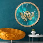 DEKOR CENTRE - The Moving Hour Luxury Designer Wall Clock | with Moving Gear Mechanism | Aqua Blue (Diameter -14 Inches) | Silent Sweep Noiseless Technology | for Living Room/Home Decor/Hotels