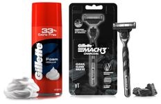 Gillette Mach3 Charcoal Shaving Razor for Men with New Enhanced Lubrastrip with a Touch of Charcoal for a Clean Close Shave & Gillette Classic Regular Pre Shave Foam, 418g with 33% Extra Free