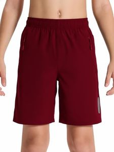 DEVOROPA Youth Boys Athletic Running Shorts Lightweight Quick Dry Sports Workout Gym Hiking Shorts Zip Pockets UPF 50+ Wine Red S