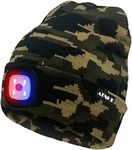 ATNKE LED Lighted Beanie Cap,USB Rechargeable 4 LED Red and Blue Glow Flashing Running Headlamp Hat Winter Warm Gifts for Men and Women/Camouflage Green