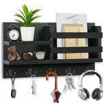 Key Holder Wall Mount, Key Rack Key Hooks for Wall, Decorative Wooden Key Hangers Wall Mounted Mail Holder with Shelf and 5 Double Metal Hooks, Key and Mail Holder Organizer with Mounting Hardware