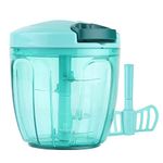 Manual Food Processor Vegetable Chopper with 5 Blades, Easy Hand Pull Portable Garlic Crusher, Whisk and Smoothie Blender, 1000ml (Blue) by Valuetools