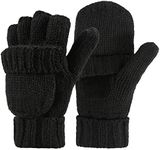 Variety To Go Winter Knitted Fingerless Gloves Convertible Wool Mittens Warm Glove Women & Men (Black)