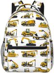 SKT T1 Construction Truck Backpack Yellow Excavator Tractor Bulldozer Crane Digger on White Bookbag for Kids Boys, Lightweight Kindergarten Elementary Students School Bags Child Casual Daypack, Truck,