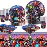 DreamJing Superhero Avengers Birthday Party Tableware Set 20 Guests, Include Paper Plates Cups Napkins Tablecloth for Kids Boys Birthday Party Supplies Decorations