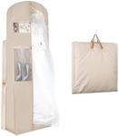 Zilink 72" Wedding Dress Garment Bag Dress Bags for Gowns Bridal Garment Bag for Long Dresses with 12”Gusseted and Accessory Pockets for Wedding Dress, Puffy Gowns [Upgraded Version], Beige