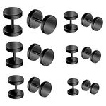 Briana Williams 6-8 Pairs Black Fake Plug Earrings Stainless Steel Faux Ear Plugs Gauges Screw Stud Illusion Tunnel for Men Women 4-14mm