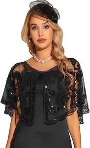 Allegra K Women's Sequin Beaded Shawl Wraps Evening Cape Bridal Cover Up Black Medium