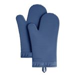 KITCHENAID Ribbed Soft Silicone Oven Mitt 2-Pack Set, Blue Willow, 7.5"x13"