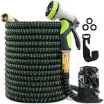 Expandable Garden Hose 100 ft Water Hose Flexible Retractable Hose with Triple Layer Latex Core 3/4" Solid Brass Fittings 3750D Extra Strength Fabric with 10 Function Nozzle, Green