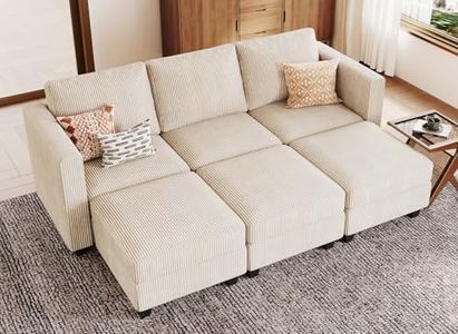Belffin Corduroy Sectional Sleeper Sofa with Storage Ottoman, Modular Luxury Sectional Sofa with Chaise, Convertible Modern Sectional for Living Room, Beige
