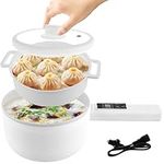 Electric Hot Pot with Steamer 2L Portable Electric Frying Pan with Handle Nonstick Electric Cooker Skillet for Dorm Office Travel Cooking Noodles Ramen Eggs Soup Oatmeal