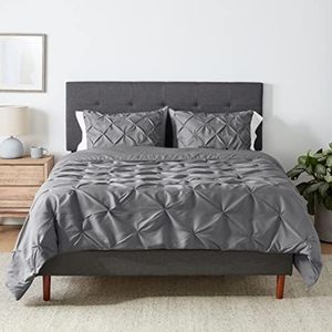 Amazon Basics Pinch Pleat All-Season Down-Alternative Comforter BeddingSet - Full / Queen, Dark Grey