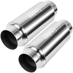 Leadgee 3" Inlet 3" Outlet Exhaust Muffler, 12" Overall Length Center Straight Through Resonator Universal Stainless Steel Exhaust Muffler, Pack of 2