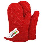 Oven Gloves Heat Resistant Double Sided Non Slip Silicone Oven Mitts for Grilling Cooking Baking Barbecue - Silicone 1 Pair, Red Christmas Oven Gloves