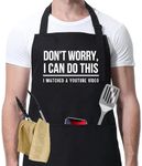 GOLEHS Don't Worry, I Watched a YouTube Video Funny Waterproof Apron for Guys - BBQ Dad Apron - Men's Apron for Grilling, Kitchen Apron with Pockets - Funny Aprons for Men and Women, Black, One size