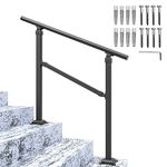 SPACEEUP Outdoor Stair Railing Fit for 1-3 Steps Transitional Handrails for Outdoor Steps Wrought Iron Handrail Flexible Height Step Handrail with Installation Kit, Matte Black