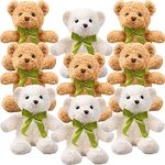 9 Pcs Small Teddy Bears with Detachable Bows, 10 Inch Plush Stuffed Teddy Bear Plush Stuffed Animal in 2 Colors for Birthday Gift, Animal Party Supplies (Khaki, White)