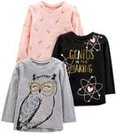 Simple Joys by Carter's Girls' 3-Pack Graphic Long-Sleeve Tees, Genius/Horses/Owl, 2T