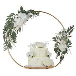 NUPTIO Wedding Cake Stand Pedestal: 36CM Cupcake Display Wooden Floral Arch Stands with Gold Metal Hoop Table Centerpieces Decoration for Birthday Tea Party Banquet Christmas Anniversary