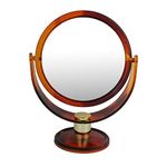 Scarlet Line Round Double Sided Magnifying Makeup Mirror for Men n Women, Medium Size Standing Vanity Dressing Mirror with Stand_Shell_5.5 Inch