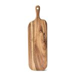 BILL.F Acacia Wood Cutting Board with Handle Small Size Long Wooden Charcuterie Board Paddle Cheese Board Serving Boards for Kitchen Meat, Pizza,Cheese, Bread, Vegetables &Fruits 16'' x 4.7'' x 0.6''