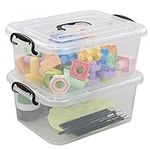 Neadas 8 Litre Plastic Storage Box with Handle, Clear Storage Bin with Lid, 2 Packs