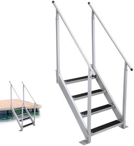 GAOMON Dock Ladder 4 Steps, 500lbs Load Pool Steps, Adjustable Height Aluminum Dock Stairs, Pontoon Boat Ladder with Handrails & Widen Nonslip Rubber Pedals for Lake, Marine Boarding, Pool