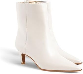 Coutgo Ankle Boots for Women Kitten Low Heel Pointed Toe Booties Side Zipper Fall Shoes, Cream White PU, Size 10