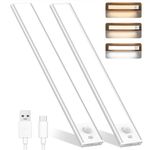 SYSTENE Under Cabinet Light 56 Led Rechargeable Battery Operated Motion Sensor Closet Light 12 Inch Wireless Dimmable Lights 3 Modes Under Counter Light for Kitchen |Pantry |Stair-Pack of 2