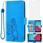 Asuwish Compatible with LG G4 Wallet Case and Tempered Glass Screen Protector Flip Purse Accessories Wrist Strap Credit Card Holder Stand Cell Rugged Leather Phone Cover for LGG4 LG4 4G Women Men Blue