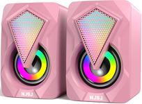 NJSJ Stereo 2.0 Computer Speakers for Desktop, USB-Powered PC Speakers with 3.5mm Aux input, Mini Gaming Speaker for PC, Desktop, Laptop, Smartphone, MAC, Colorful RGB Lights (Pink)