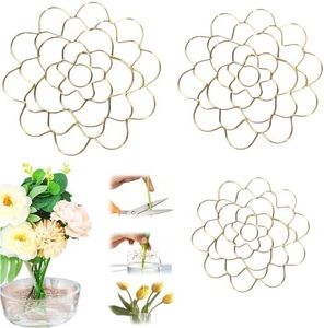 Flower Grid for Vase, Flower Arrangement Holder, Flower Cages for Floral Arrangements, DIY Flower Arrangements Supplies Tools, Suitable for Vase Floral Stems Bouquets Plant Fixation (Gold-3pcMix)