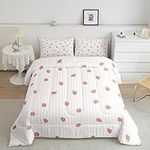 Feelyou Cute Strawberry Comforter Set for Girls Full Size Kawaii Bedding with 2 Pillowcases