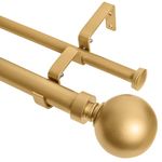 Meriville 1-Inch Diameter Ball Telescoping Double Window Treatment Curtain Rod, 84-Inch to 120-Inch, Royal Gold