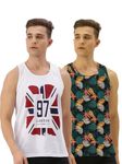 Veirdo® Pure Cotton Scoop Neck Regular Fit Multicolor Printed Sleeveless Vest for Men & Boys (PO2_G4_LNDN_VD45_XL)