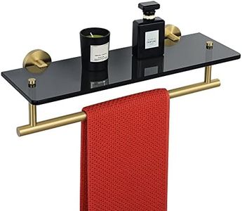 Alise Glass Shelves for Bathroom, 15.7 Inch Floating Glass Shelves for Wall,SUS304 Stainless Steel Floating Shelves for Bathroom, Toilet Room Decoration Gold and Black GDL400BAR-GB