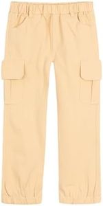 Mud Kingdom Boys Cargo Joggers Pant Elastic Waist with Hoop Pull On Outdoor Woven with Pockets, Khaki, 3 Years
