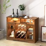 LVSOMT Bar Cabinet with Wine Rack and Glass Holder, LED Sensor Lights Farmhouse Coffee Bar Cabinet for Liquor and Glasses, Sideboard Buffet Cabinet with 2 Shelves 4 Adjustable storage Mesh Door(Brown)