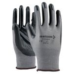 Mallcom Safety Gloves, P35NBA Grey Polyester 15 Gauge Smooth Finish Seamless Liner Coated with Black Safety Gloves, Tear Proof, Oil Resintant, Strong Grip, Abrasion, Pack of 12, Size- XL