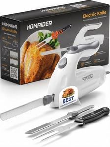 Homaider Electric Knife for Carving Meat, Turkey, Bread & More. Serving Fork and Carving Blades Included