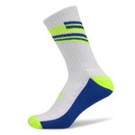 Nivia Court Cotton Socks for Men, High Ankle Badminton Socks with Cushioned Sole, Breathable Soft Cotton Fabric, Moisture-Wicking & Anti-Odour, Ideal for Badminton, Tennis & Indoor Sports (White-Blue)